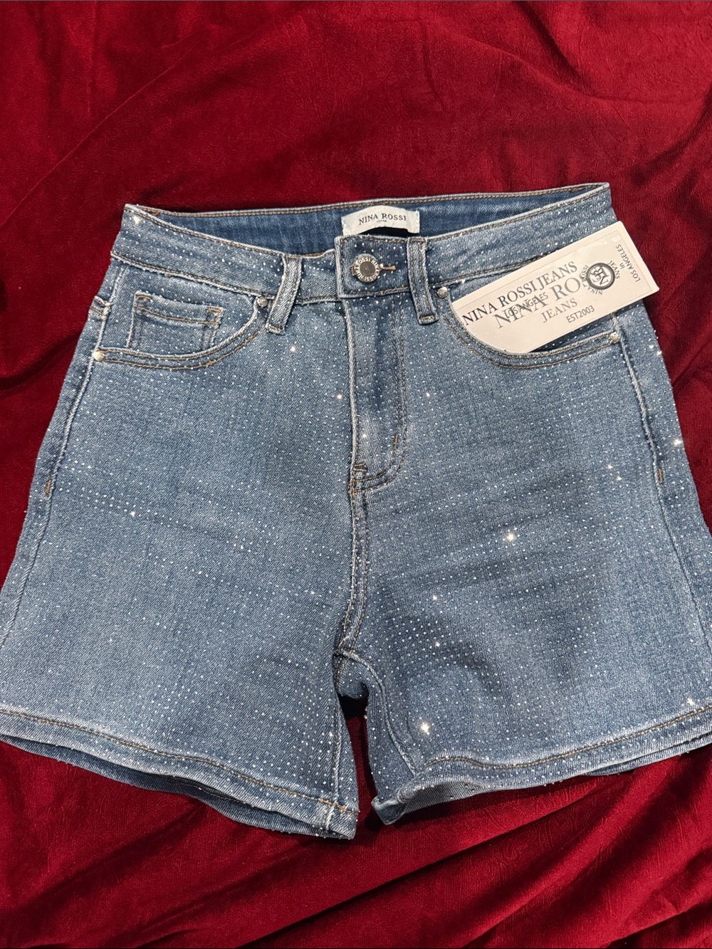 Rhinestone Sparkling Light Blue Denim Shorts